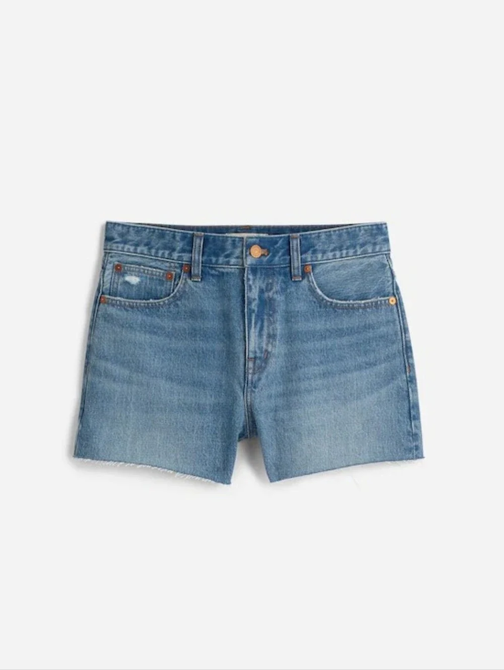 BN Madewell relaxed denim shorts, Kelton wash raw-hem edition